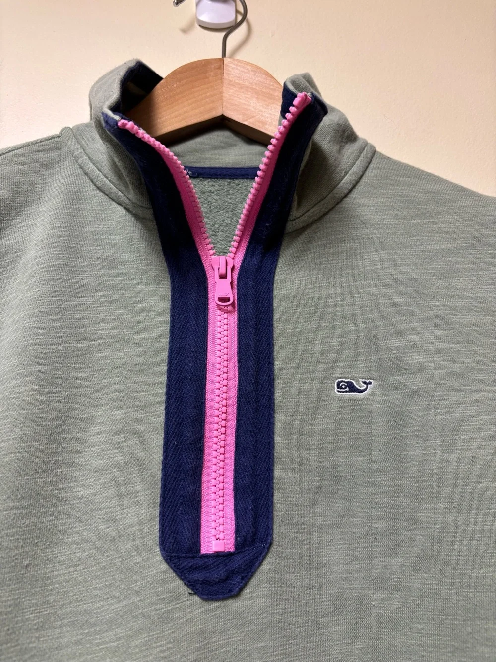 Vineyard Vines Pouch Pocket Slub Jersey 1/4 Zip Sweatshirt Sage Olive - Small - Picture 4 of 8